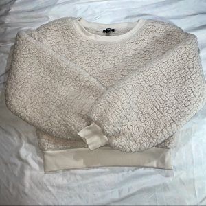 express cropped sherpa sweater w/ puffy sleeves